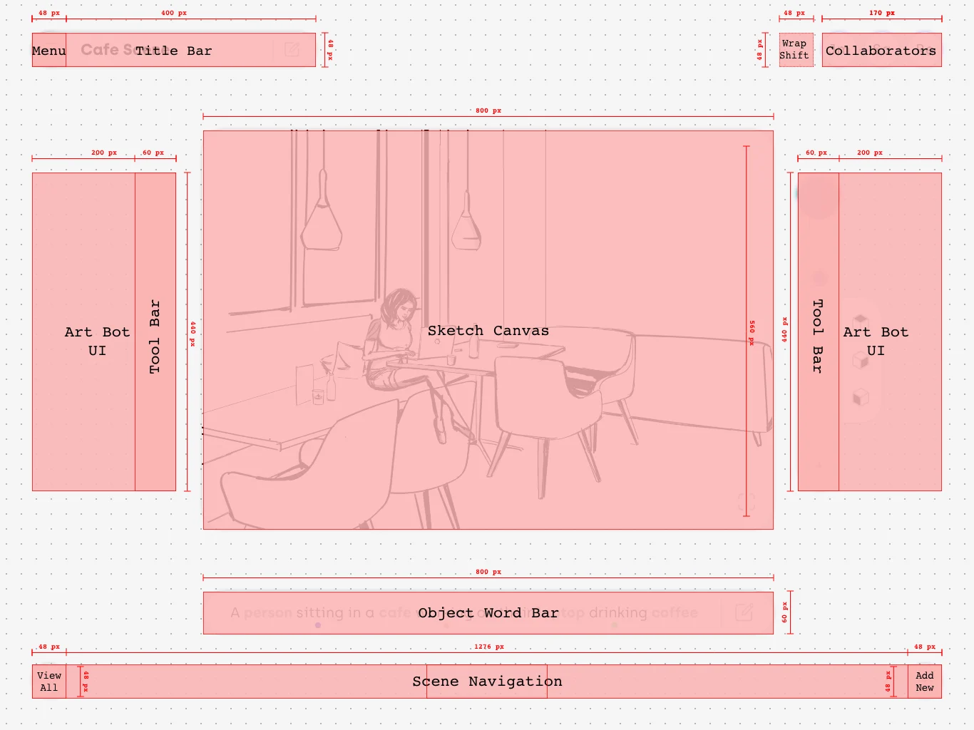 Redlined lock guides specifying layout and spacing for the interface.